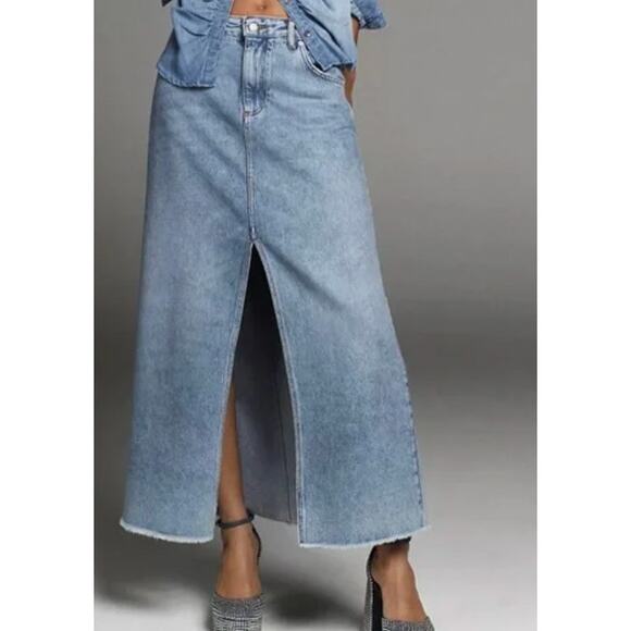 Anthropologie Pilcro Madi Front Slit Denim Maxi Skirt Jeans Blue 2 - Picture 1 of 6